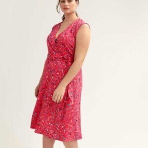Love & Legend Pink Sleeveless A-Line Wrap Dress Knee Length Hot Pink Stretchy 0X